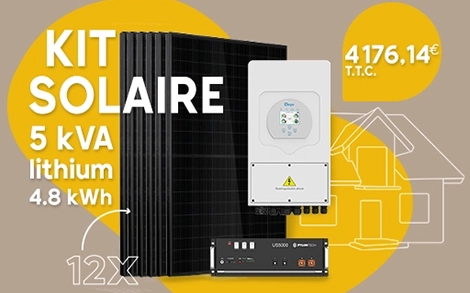 Kit solaire 12 panneaux onduleur deye de 5 kVA et une batterie pylontech US5000 DEYE au prix de 4176.14€ T.T.C.